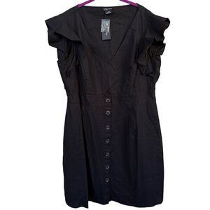 EUC City Chic Black Ruffle Sleeve Button-Front Linen Dress